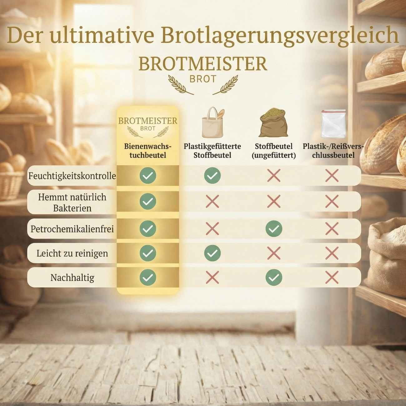 Premium Brotbeutel aus 100% Baumwolle und Bienenwachs