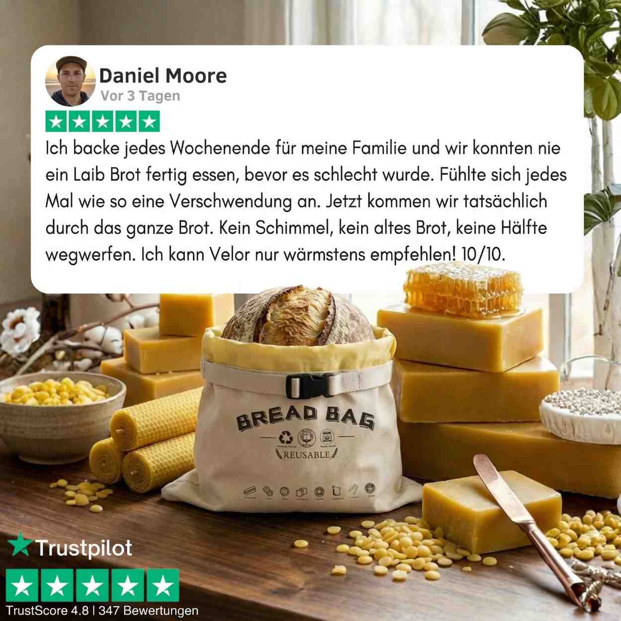 Premium Brotbeutel aus 100% Baumwolle und Bienenwachs